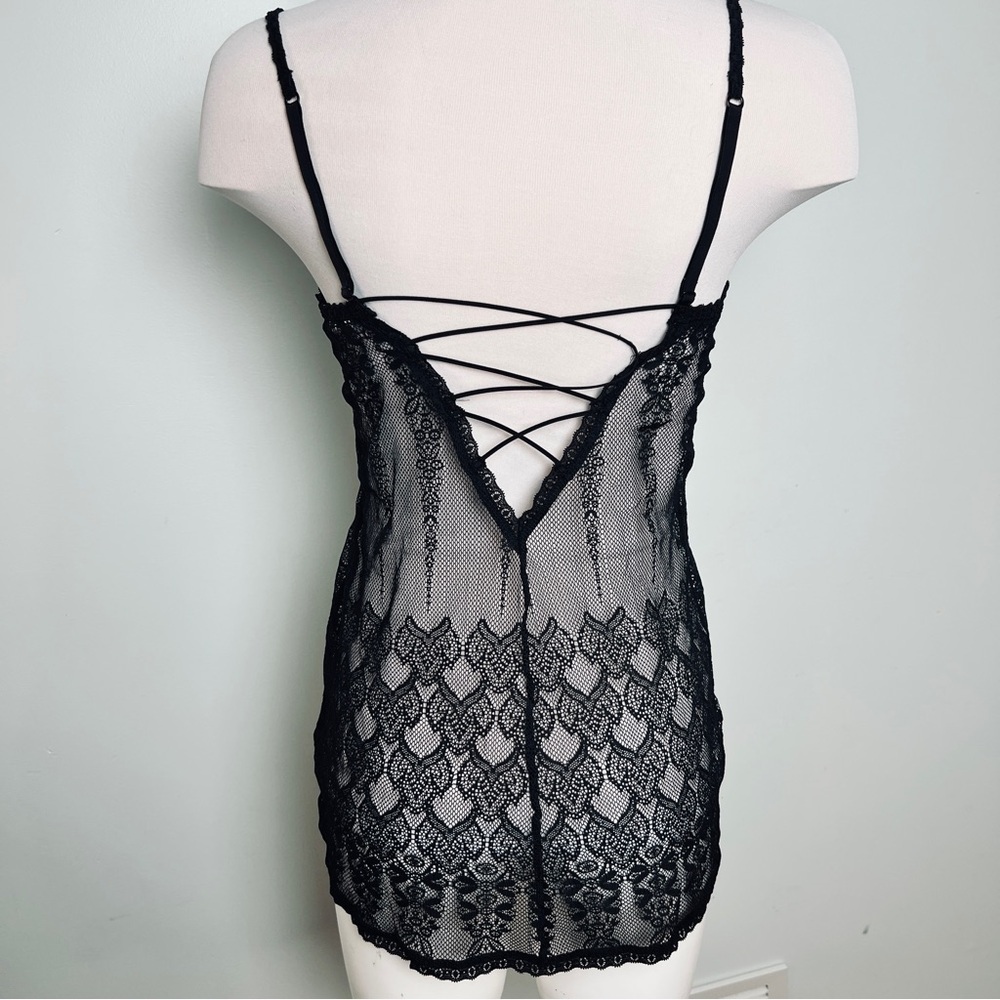 Victoria's Secret Black Sheer Babydoll Chemise - Open Crisscross Back Size M - Picture 10 of 14